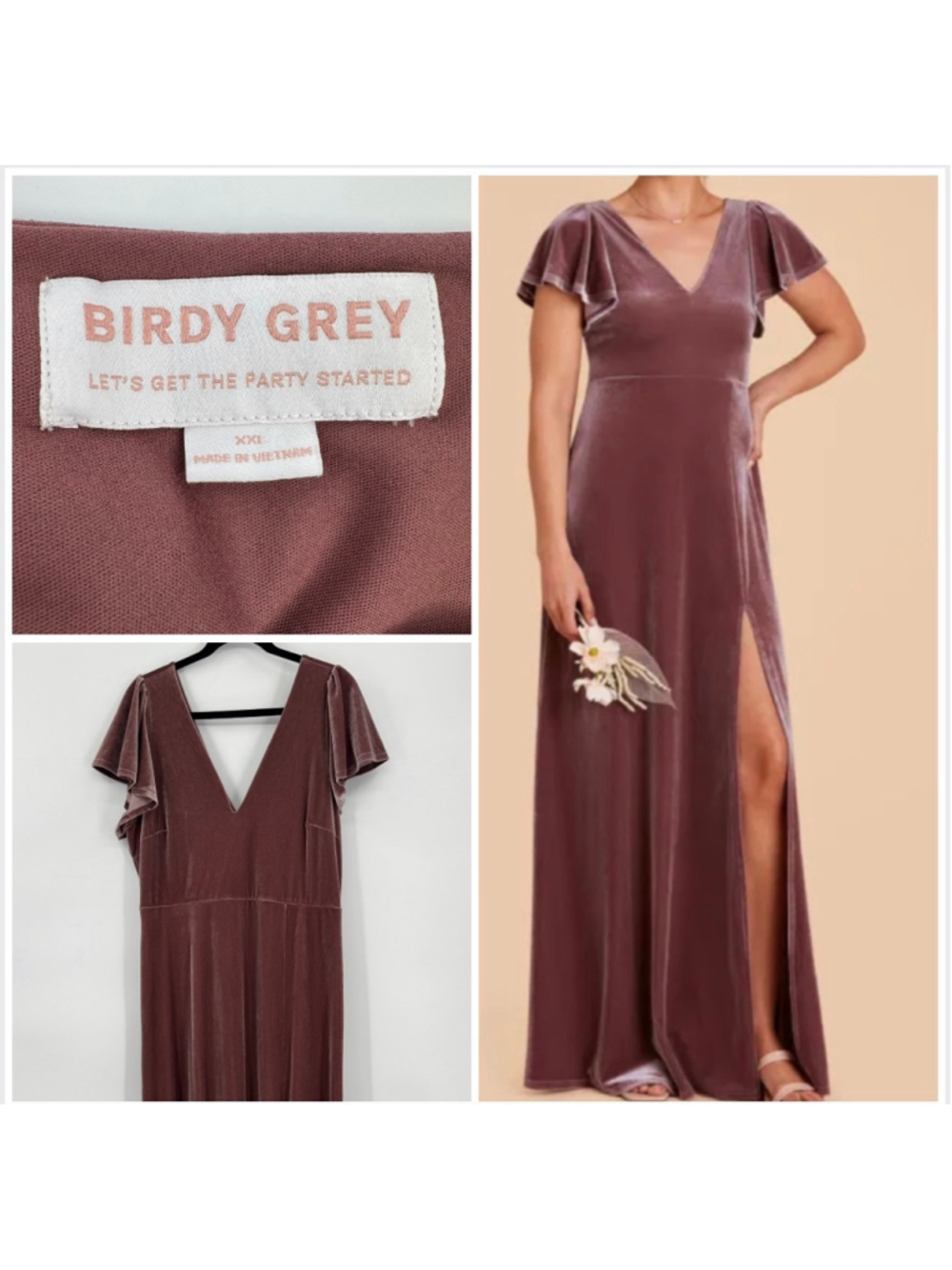 Birdy Grey Hannah Stretch Velvet Bridesmaid Dress XXL Desert Rose Mauve Pink